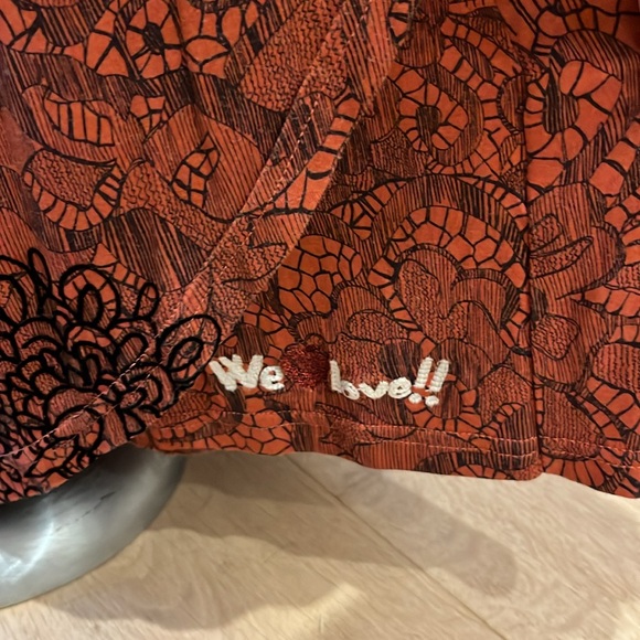 VGUC Desigual red faux wrap dress with black floral embroidery. - Picture 5 of 10